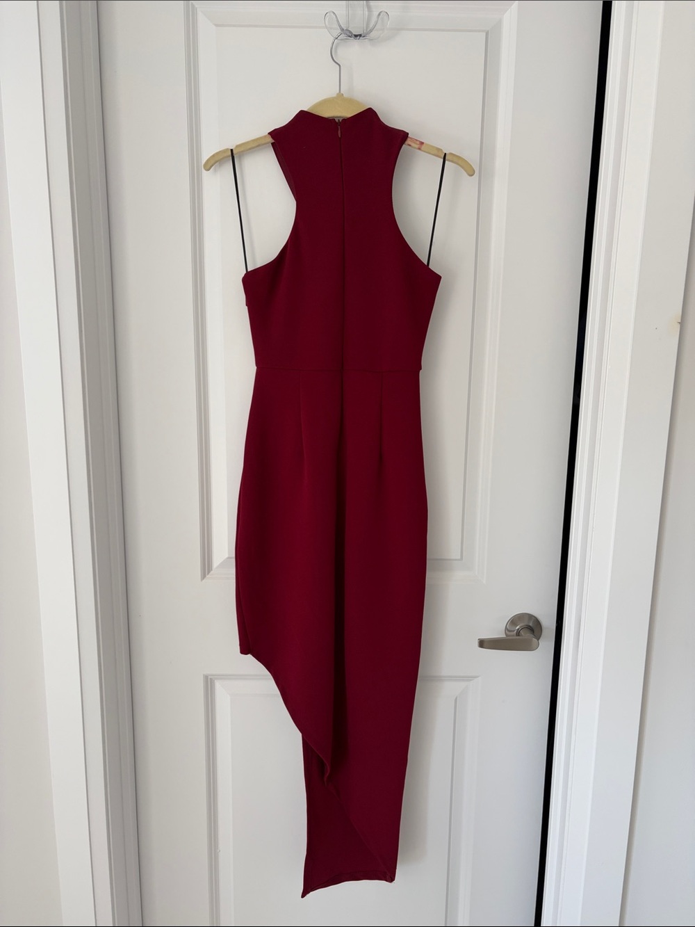 Cross-Back Burgundy High-Low Ruched Dress - Picture 3 of 4